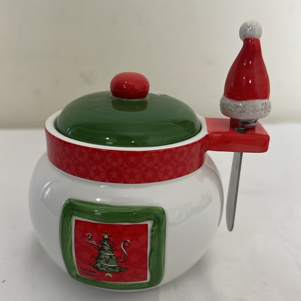 Christmas Ceramic cheese dip bowl with spreader